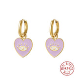 Love Heart Cross Hoop Earrings Purple Pink Piercing Pendientes Plata 925