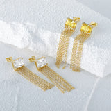925 Silver Zirconia Tassel Stud Earrings for Women