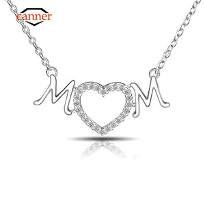 925 Silver Zircon Mom's Letter Pendant Necklace for Woman