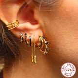 925 Silver Colorful Zircon Hoop Earring Women Jewelry