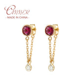Colorful Zircon Earrings Sterling Silver Tassel Chain Drop Earring