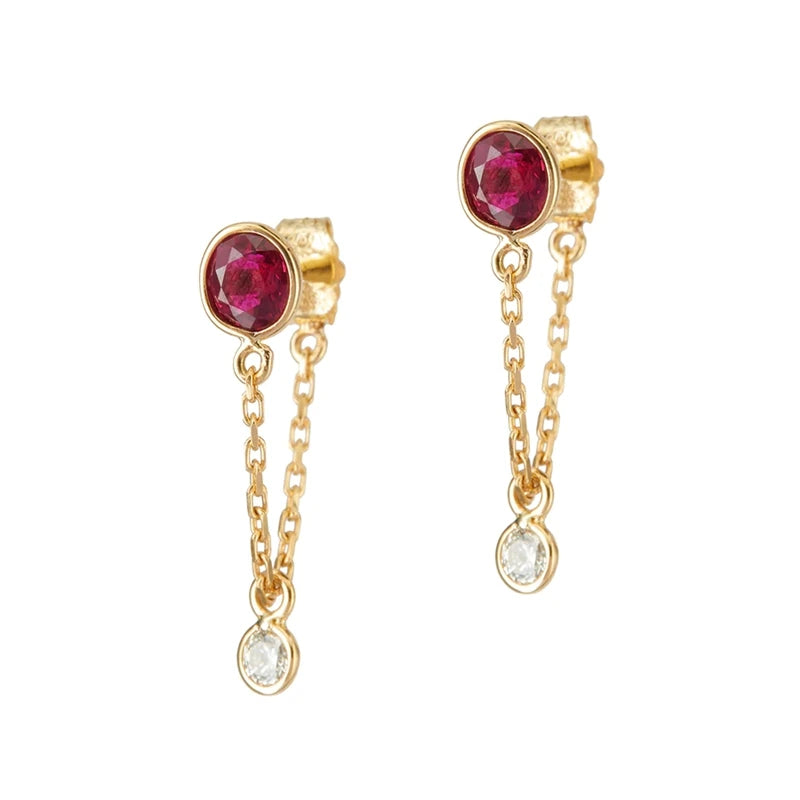 Colorful Zircon Earrings Sterling Silver Tassel Chain Drop Earring