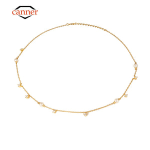 925 Silver Pearl Zircon Necklace Women Ladies Collarbone Jewelry