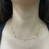 925 Silver Pearl Zircon Necklace Women Ladies Collarbone Jewelry