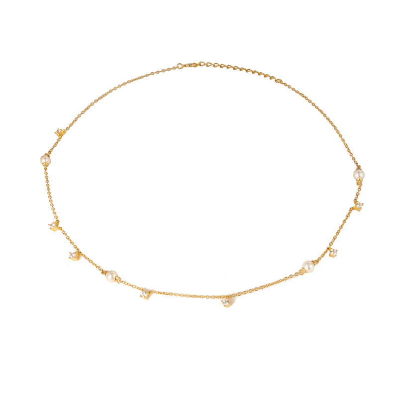 925 Silver Pearl Zircon Necklace Women Ladies Collarbone Jewelry