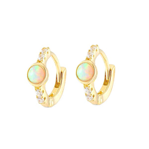 925 Silver Opal Hoop Earrings with CZ Inlay