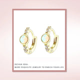 925 Silver Opal Hoop Earrings with CZ Inlay