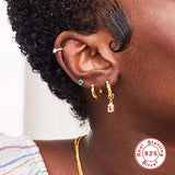 925 Silver Opal Hoop Earrings with CZ Inlay