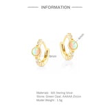 925 Silver Opal Hoop Earrings with CZ Inlay