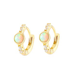 925 Silver Opal Hoop Earrings with CZ Inlay