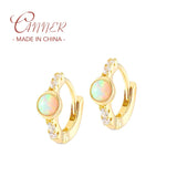 925 Silver Opal Hoop Earrings with CZ Inlay