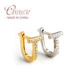 925 Silver CZ T-shaped Earrings Women Hoop Jewelry