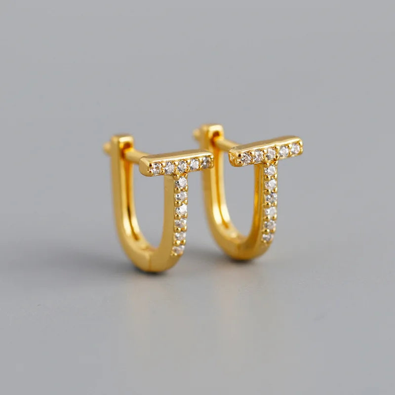 925 Silver CZ T-shaped Earrings Women Hoop Jewelry