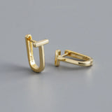 925 Silver CZ T-shaped Earrings Women Hoop Jewelry
