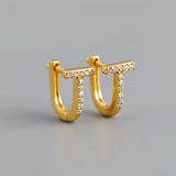 925 Silver CZ T-shaped Earrings Women Hoop Jewelry