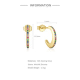 Rainbow Zircon Earring 925 Sterling Silver C-shaped Earrings For Women