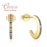 Rainbow Zircon Earring 925 Sterling Silver C-shaped Earrings For Women