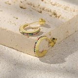 Rainbow Zircon Earring 925 Sterling Silver C-shaped Earrings For Women