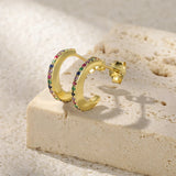 Rainbow Zircon Earring 925 Sterling Silver C-shaped Earrings For Women