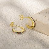 Rainbow Zircon Earring 925 Sterling Silver C-shaped Earrings For Women