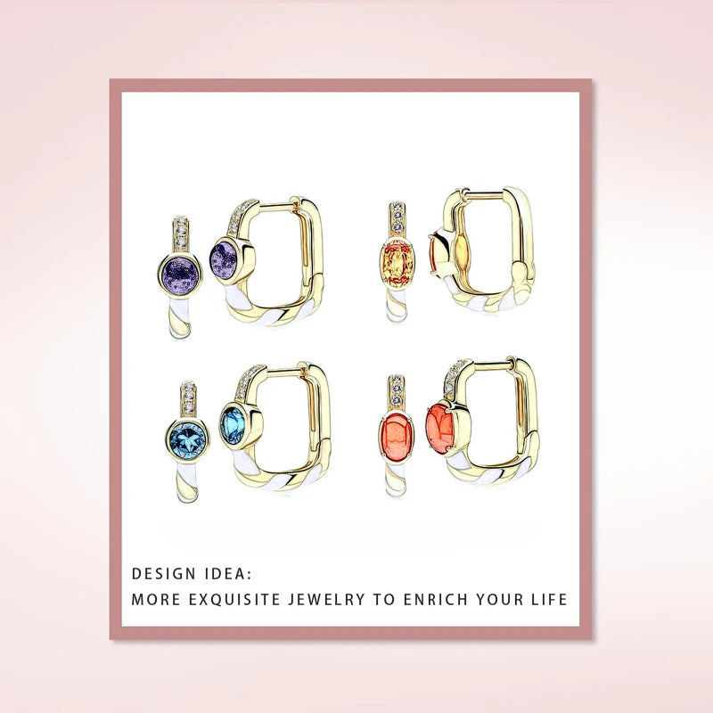 925 Silver U-shaped Circle Earrings Colorful Zircon Hoop Jewelry