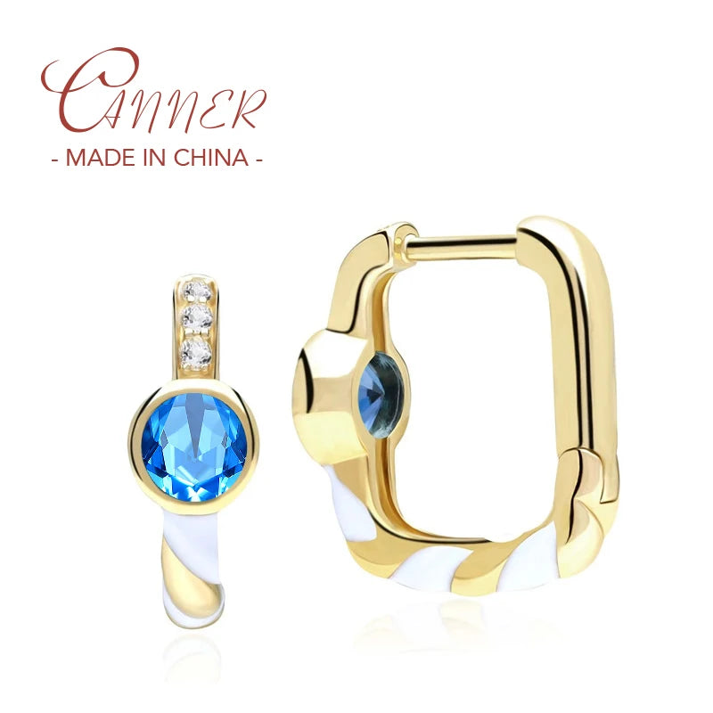 925 Silver U-shaped Circle Earrings Colorful Zircon Hoop Jewelry