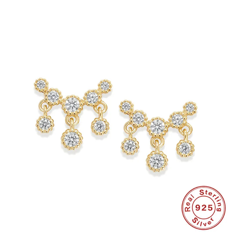 Zircon Stud Earrings 925 Silver Crystal Dangle Tassel Earrings Wedding Jewelry