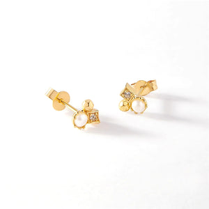 Mini Pearl Earrings Silver 925 Zirconia Stud Earrings