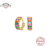 925 Silver Hoop Earrings CZ Huggie Female Jewelry