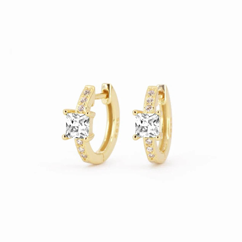 925 Silver Hoop Earrings CZ Huggie Female Jewelry