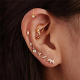 925 Silver Opal Cartilage Stud Earrings for Women