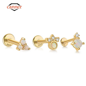 925 Silver Opal Cartilage Stud Earrings for Women
