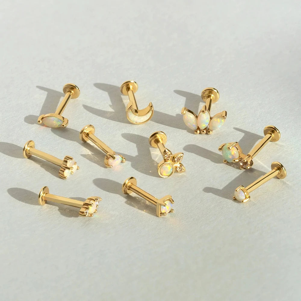 925 Silver Opal Stud Earrings for Women Piercing Cartilage Jewelry