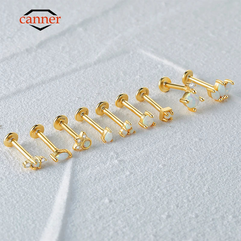 925 Silver Opal Stud Earrings for Women Piercing Cartilage Jewelry