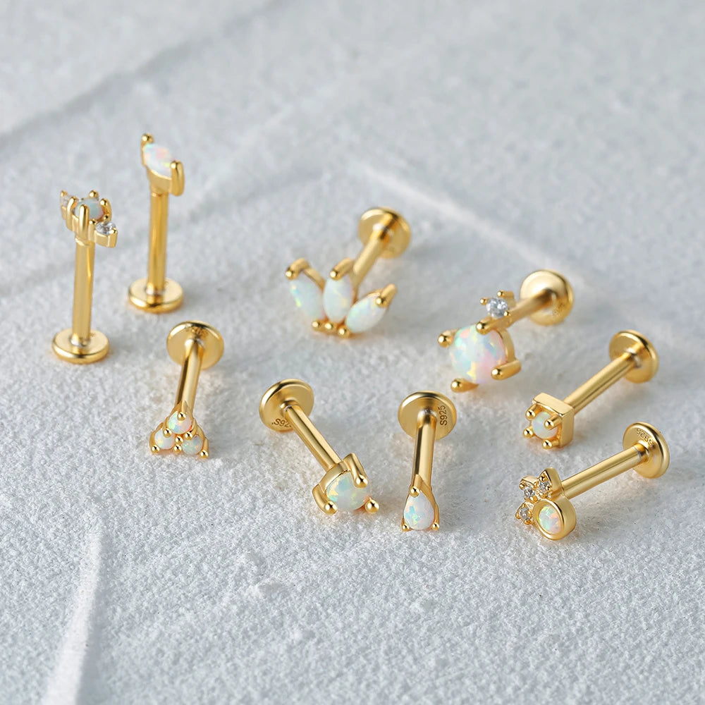 925 Silver Opal Stud Earrings for Women Piercing Cartilage Jewelry
