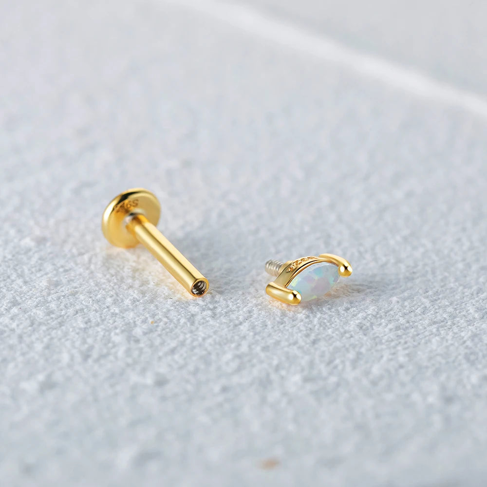 925 Silver Opal Stud Earrings for Women Piercing Cartilage Jewelry