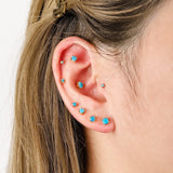 18K Plate Green Zircon 925 Silver Stud Earrings For Women 6PCS