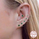 18K Plate Green Zircon 925 Silver Stud Earrings For Women 6PCS