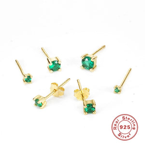 18K Plate Green Zircon 925 Silver Stud Earrings For Women 6PCS