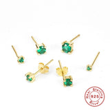 18K Plate Green Zircon 925 Silver Stud Earrings For Women 6PCS