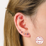 18K Plate Green Zircon 925 Silver Stud Earrings For Women 6PCS