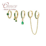 Green Zircon Hoop Earrings 18K Plated Wedding Jewerly 4pcs/set