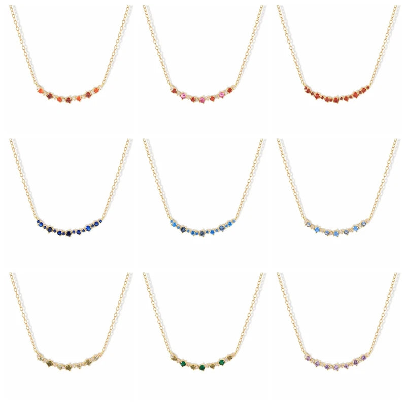 Multicolor Birthstone Mini Necklace Pendant Chain 18K Choker