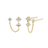 925 Silver Tassel Zircon Double Piercing Stud Earrings Gift