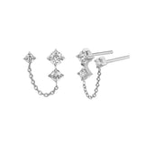 925 Silver Tassel Zircon Double Piercing Stud Earrings Gift