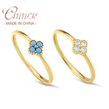 925 Silver Wedding Rings Flower Turquoise Zircon Finger Ring Temperament Jewelry