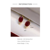 Ruby Zircon Ear Studs S925 Sterling Silver Piercing Earrings