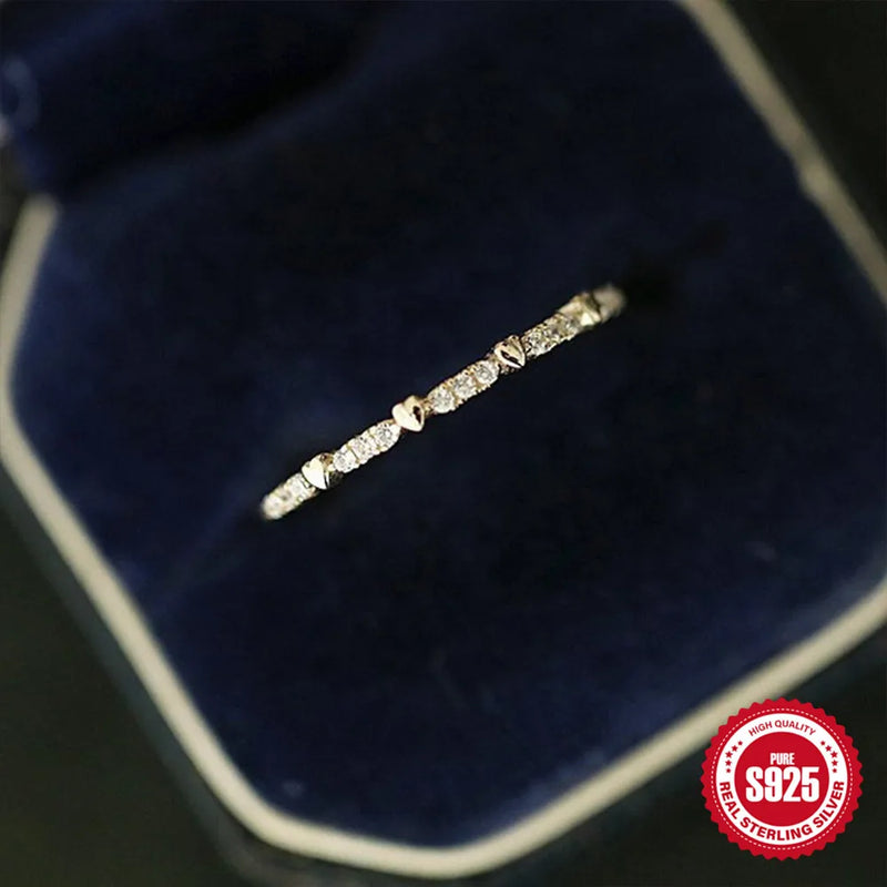 Gold-Plated Heart Zircon Ring, Minimalist Sterling Silver Jewelry
