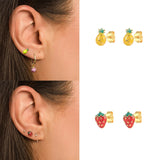 Fruit Enamel Stud Earrings 925 Silver Avocado Orange Mango Strawberry