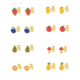 Fruit Enamel Stud Earrings 925 Silver Avocado Orange Mango Strawberry